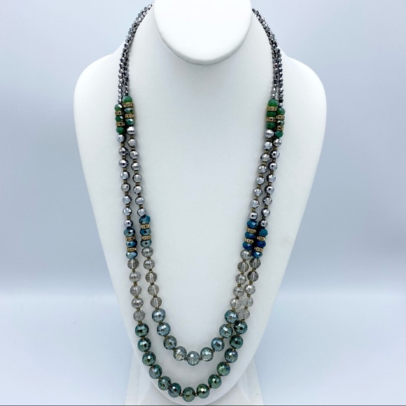 Vintage Inspired Sparkly Multi Faceted Glass Beads Double Strand Necklace - Picture 10 of 10
